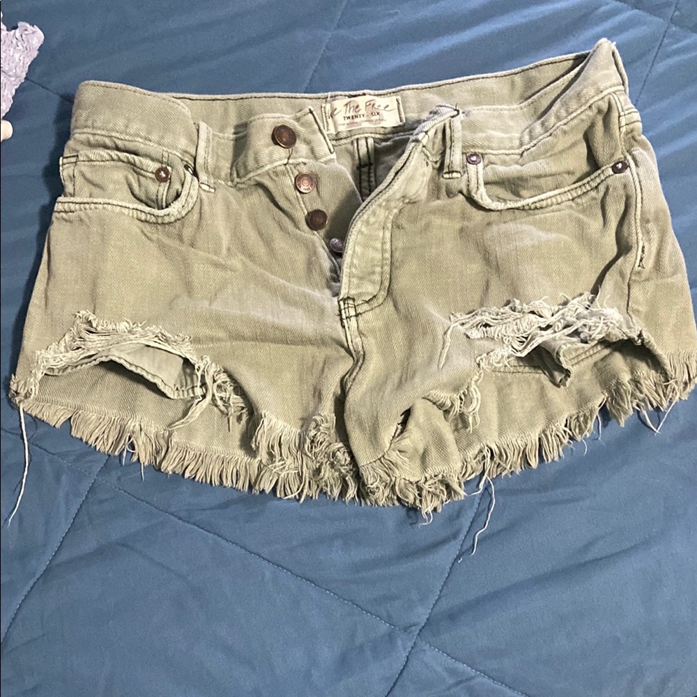 Green denim shorts